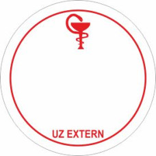 Etichete Farmacie Rotunde UZ EXTERN (roșu) diametru 25 mm