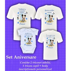 Tricouri - Set 4 buc - Aniversare Băiețel 1 AN - Tematică Mickey Baby