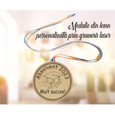 Medalie lemn gravată laser - Mult succes